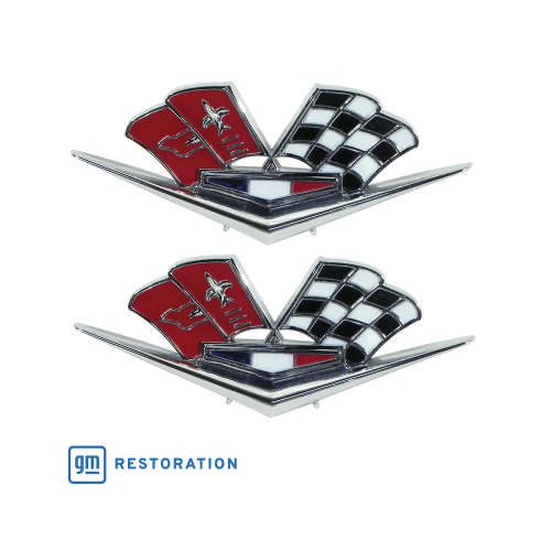C2 1963-1966 Corvette Emblems – Front Fender Cross Flags 63 Late