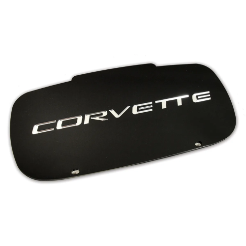 Corvette Front License Plate Filler – Black W/ Mirrored Letters : 1997-2004 C5 & Z06