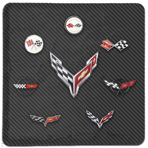 Corvette 4″x4″  Generation Flags Logo Stone Tile Coaster – Each : Carbon Fiber